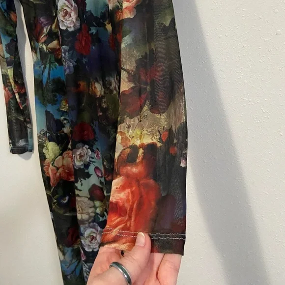 Almost Famous Multicolor Floral Long Sleeve Mesh Bodycon Midi Dress - Picture 4 of 7